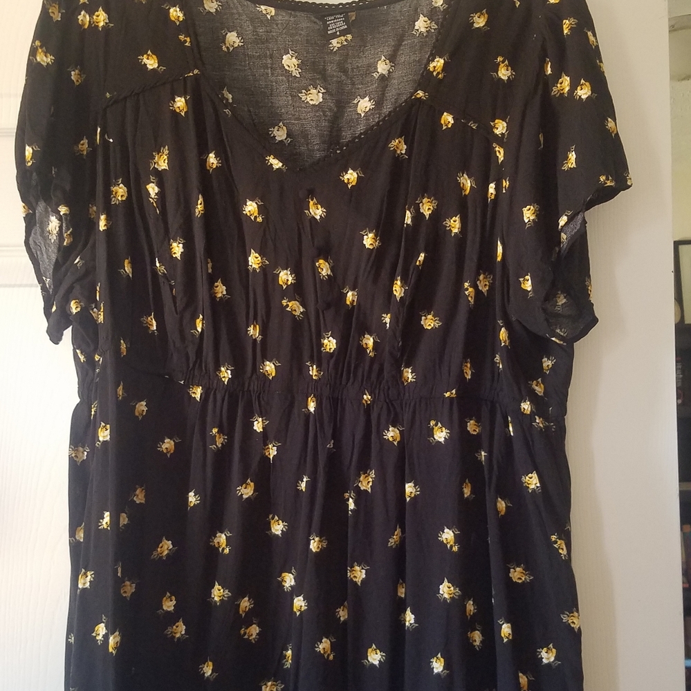 Black with yelllow rose print blouse